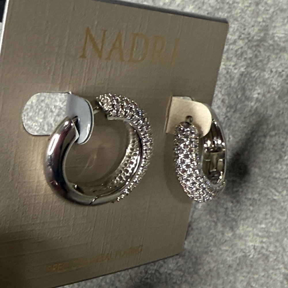 Nadri Cleo Pave Hoop Earrings in Silver NWT - Picture 4 of 4